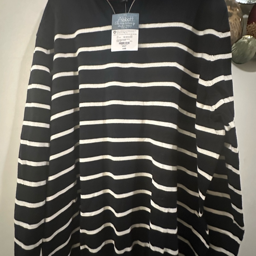 Abbot Main Black and White Striped Zip-Up Sweater